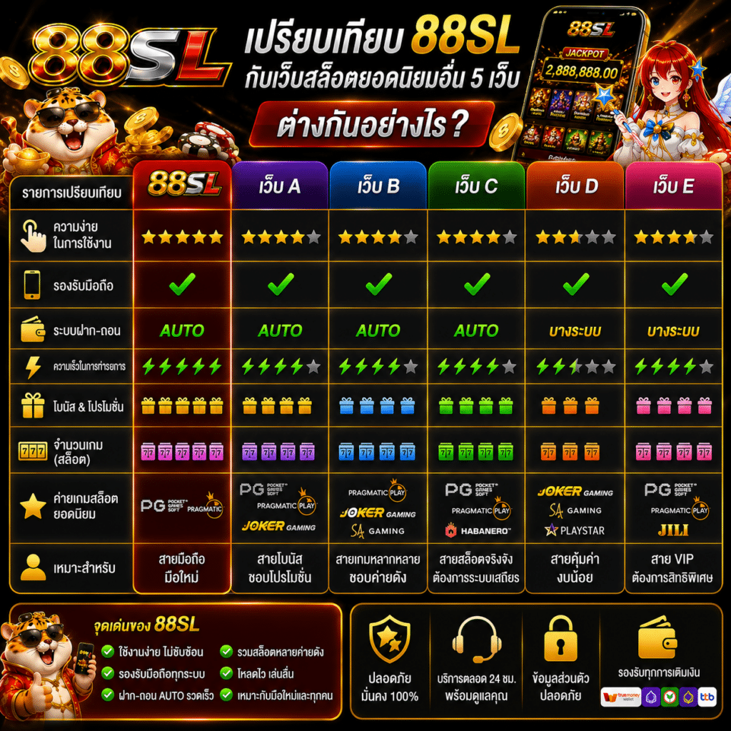 เปรียบเทียบ 88SL กับเว็บสล็อตยอดนิยมอื่น